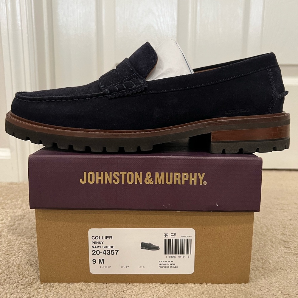 Johnston & Murphy Dark Blue Collier Penny Loafers